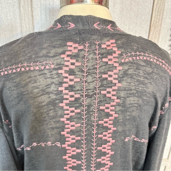 Haute Project Los Angeles Gray Pink Boho Waterfall Cardigan Sweater Tribal Large - Picture 2 of 8